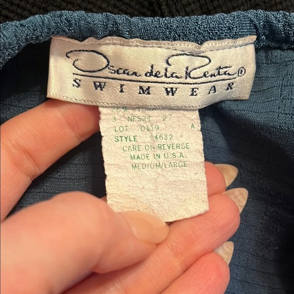 VTG Oscar de la Renta Textured Blue Swim Cover Up Single Button Closure Modest L